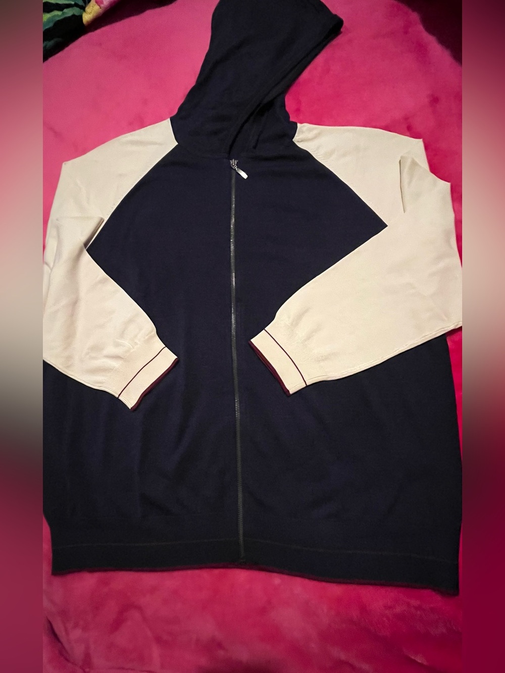 Silk Zippered Hoodie, Banana Republic,Navy & Ivory ,XL ,NWT